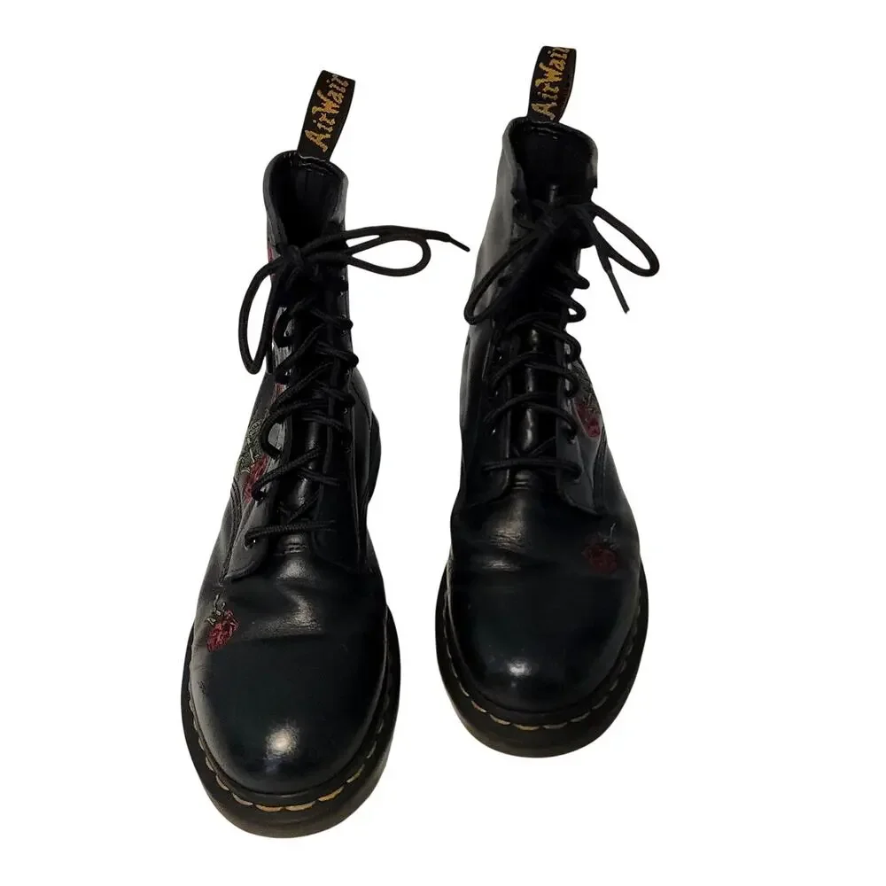 Dr. Doc Martens Air Wait 1460 Vonda Floral Leather Lace Up Boots Wmn 9 Roses New